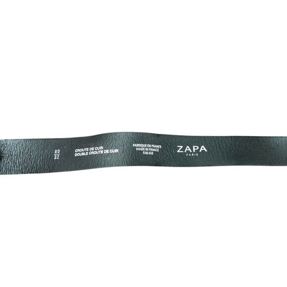 ZAPA Paris Black Leather Belt Size 80 / 32 Made in France Silver Buckle main image 9